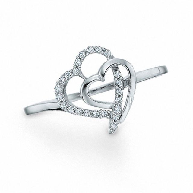 Previously Owned - 0.10 CT. T.W. Diamond Heart Ring in Sterling Silver|Peoples Jewellers