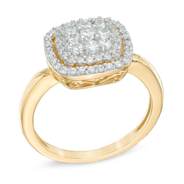 Previously Owned - 0.50 CT. T.W. Diamond Cluster Frame Ring in 10K Gold