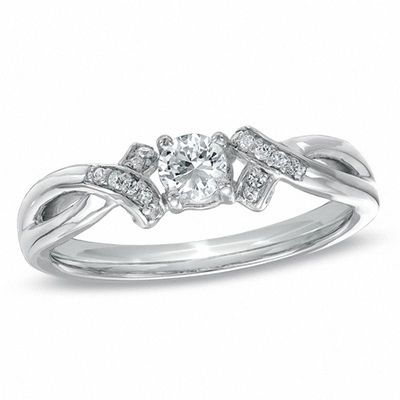 Previously Owned - 0.20 CT. T.W. Diamond Ribbon Promise Ring in 10K White Gold|Peoples Jewellers