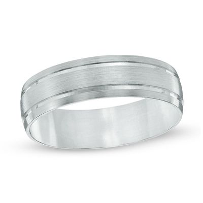 Previously Owned - Men's 6.0mm Comfort Fit Double Groove Brushed Wedding Band in 10K White Gold|Peoples Jewellers