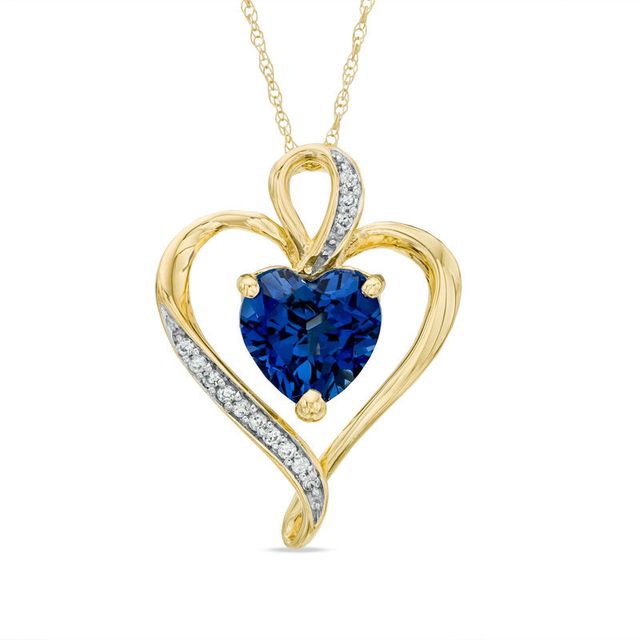 Previously Owned - 8.0mm Lab-Created Blue and White Sapphire Heart Pendant in Sterling Silver with 14K Gold Plate|Peoples Jewellers