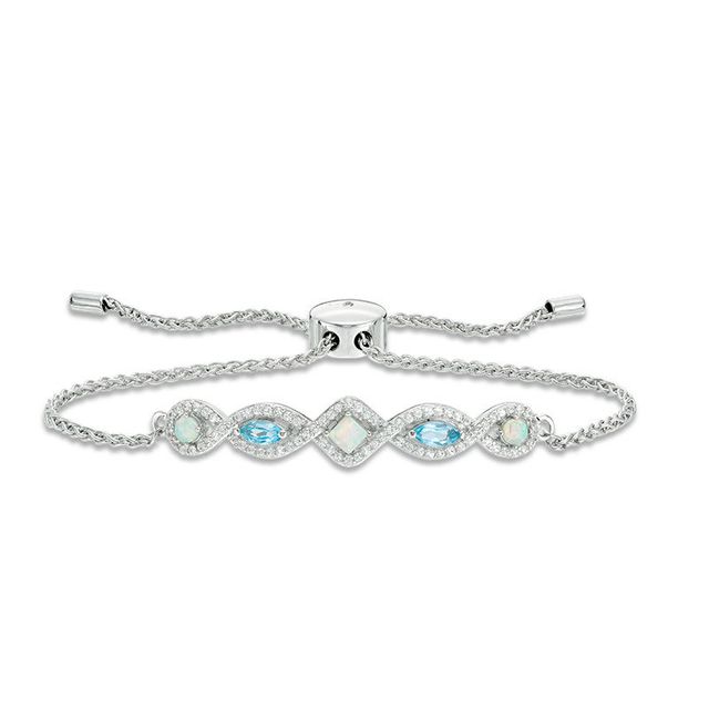 Previously Owned - Lab-Created Opal, Blue Topaz and White Sapphire Geometric Bolo Bracelet in Sterling Silver - 9.0"|Peoples Jewellers