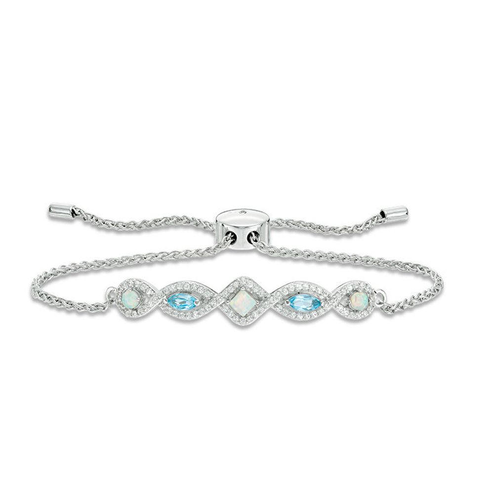 Previously Owned - Lab-Created Opal, Blue Topaz and White Sapphire Geometric Bolo Bracelet in Sterling Silver - 9.0"|Peoples Jewellers