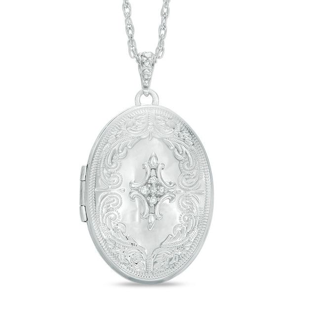 Previously Owned - Diamond Accent Oval Vintage-Style Locket in Sterling Silver|Peoples Jewellers