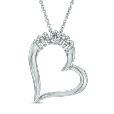 Previously Owned - 0.10 CT. T.W. Diamond Tilted "MOM" Heart Pendant in Sterling Silver|Peoples Jewellers