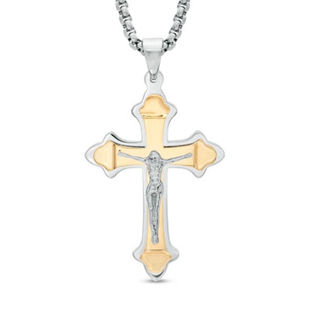 Previously Owned - Men's Crucifix Pendant in Two-Tone Stainless Steel - 24"|Peoples Jewellers