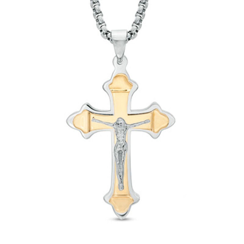 Previously Owned - Men's Crucifix Pendant in Two-Tone Stainless Steel - 24"|Peoples Jewellers