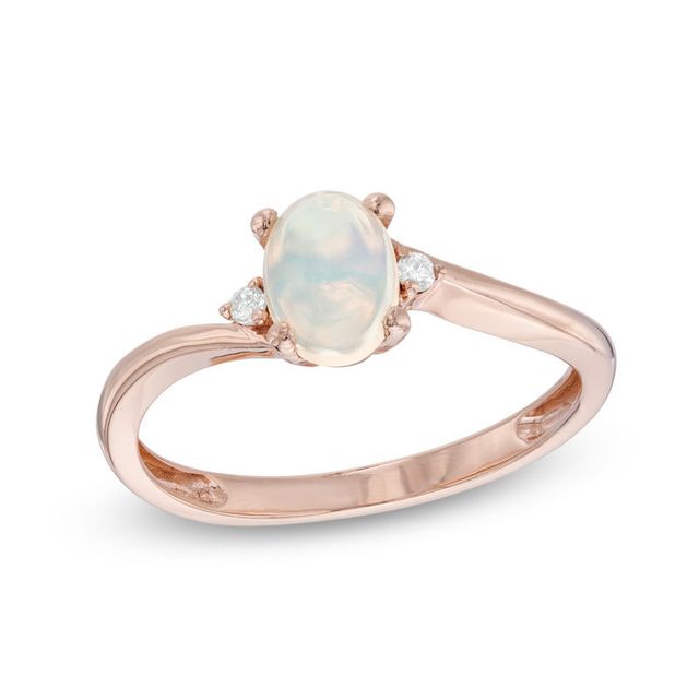 Previously Owned - Oval Opal and Diamond Accent Bypass Ring in 10K Rose Gold