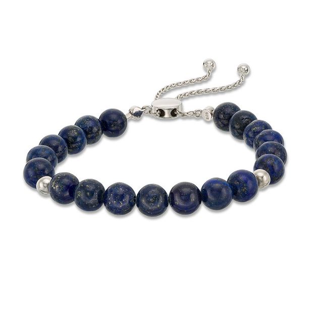 Previously Owned - 8.0mm Lapis Lazuli and Polished Bead Bolo Bracelet in Sterling Silver - 9.0"|Peoples Jewellers
