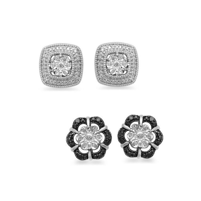 Previously Owned - 0.13 CT. T.W. Enhanced Black and White Diamond Stud Earrings Set in Sterling Silver|Peoples Jewellers