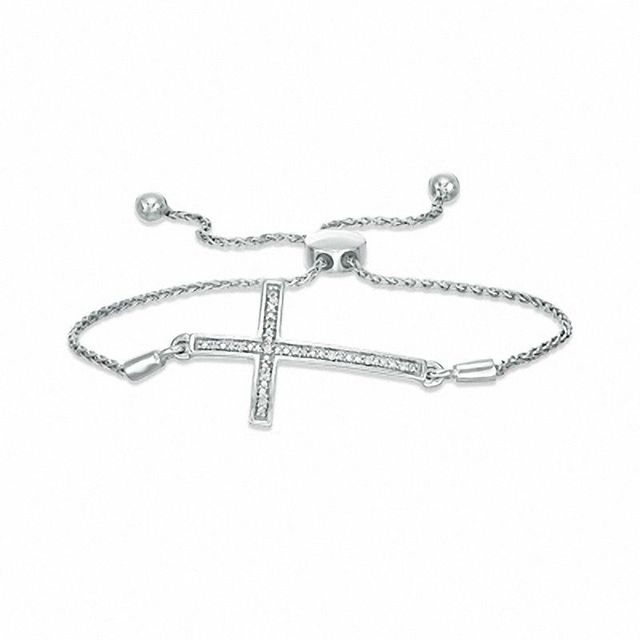 Previously Owned - Diamond Accent Sideways Cross Bolo Bracelet in Sterling Silver - 9.5"|Peoples Jewellers