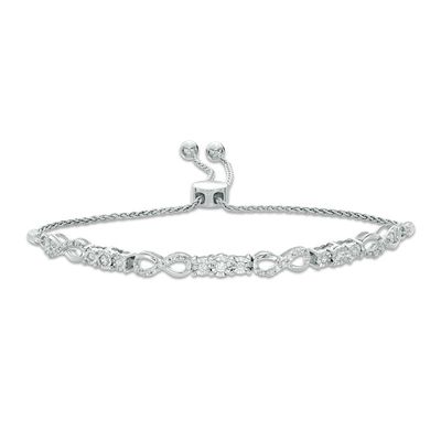 Previously Owned - 0.37 CT. T.W. Diamond Three Stone Infinity Bolo Bracelet in 10K White Gold