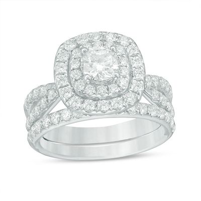 Previously Owned - 2.00 CT. T.W. Diamond Double Cushion Frame Bridal Set in 14K White Gold|Peoples Jewellers