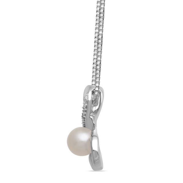 Previously Owned-Open Hearts by Jane Seymour™ Freshwater Cultured Pearl and Diamond Pendant in Sterling Silver