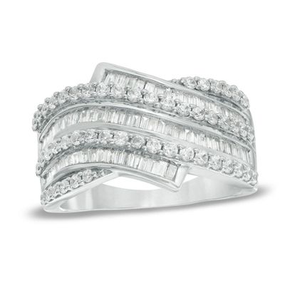 Previously Owned - 1.00 CT. T.W. Baguette and Round Diamond Bypass Wrap Ring in 10K White Gold|Peoples Jewellers