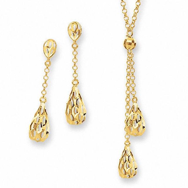 Previously Owned - Teardrop Necklace and Earrings Boxed Set in 10K Gold - 17"|Peoples Jewellers