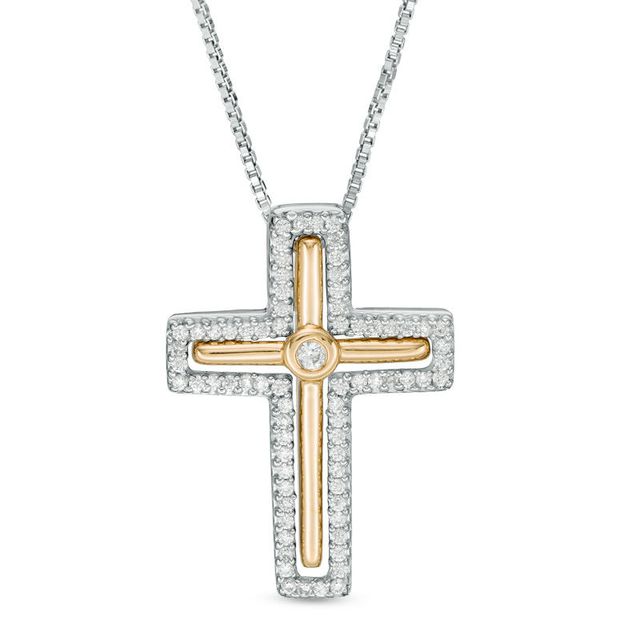 Previously Owned - Convertibilities 0.14 CT. T.W. Diamond Cross Three-in-One Pendant in Sterling Silver and 10K Gold|Peoples Jewellers