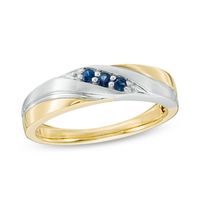 Previously Owned - Men's Blue Sapphire Three Stone Slant Wedding Band in 10K Two-Tone Gold|Peoples Jewellers