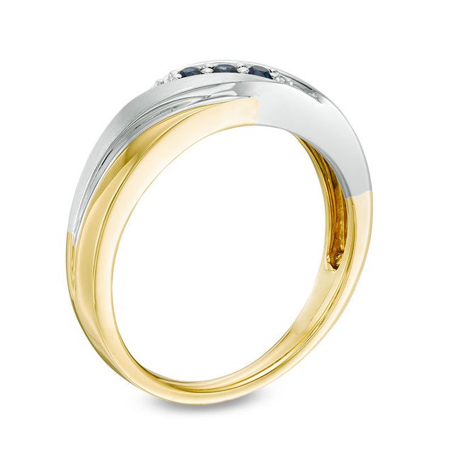 Previously Owned - Men's Blue Sapphire Three Stone Slant Wedding Band in 10K Two-Tone Gold|Peoples Jewellers