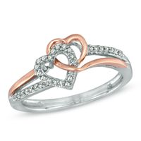 Previously Owned - 0.10 CT. T.W. Diamond Hearts Split Shank Ring in Sterling Silver and 10K Rose Gold|Peoples Jewellers