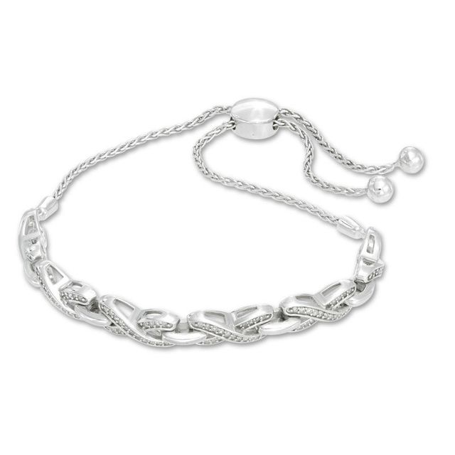 Previously Owned - 0.20 CT. T.W. Diamond "X" Bolo Bracelet in Sterling Silver - 9.5"|Peoples Jewellers