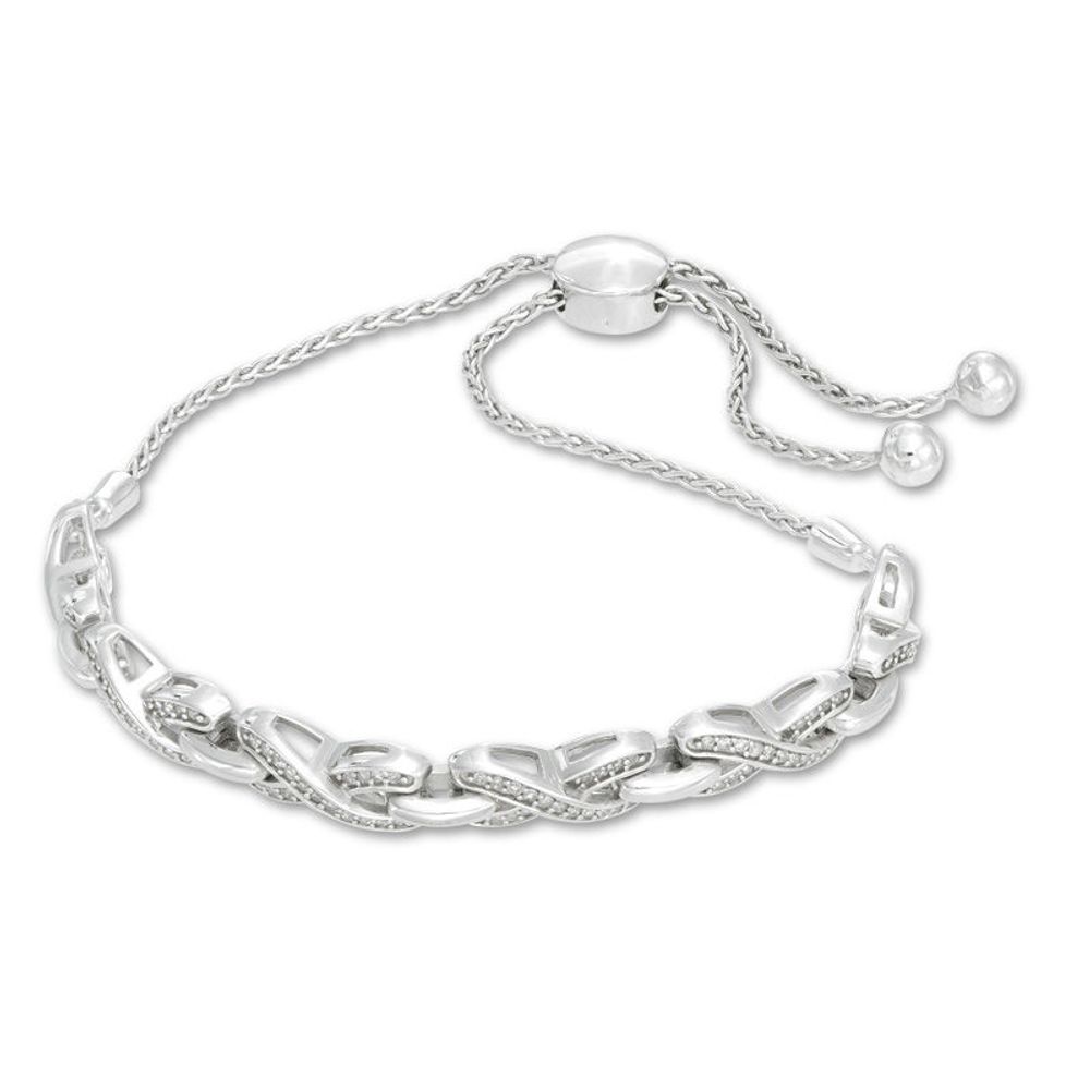 Previously Owned - 0.20 CT. T.W. Diamond "X" Bolo Bracelet in Sterling Silver - 9.5"|Peoples Jewellers