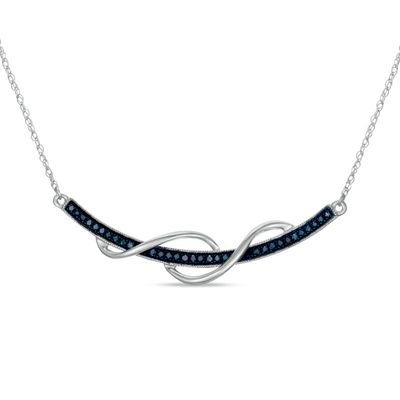Previously Owned - 0.15 CT. T.W. Enhanced Blue Diamond Ribbon Necklace in Sterling Silver - 16"|Peoples Jewellers