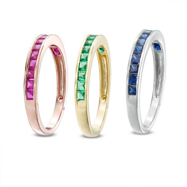 Previously Owned - Lab-Created White Sapphire, Emerald, Ruby and Blue Sapphire Four Piece Bridal Set in Sterling Silver|Peoples Jewellers