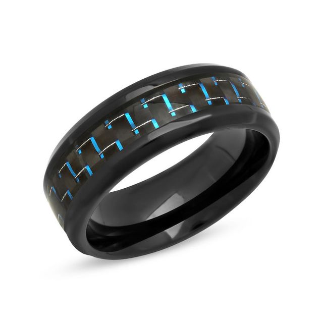 Previously Owned - Men's 8.0mm Comfort Fit Carbon Fibre Textured Black IP Wedding Band in Stainless Steel|Peoples Jewellers