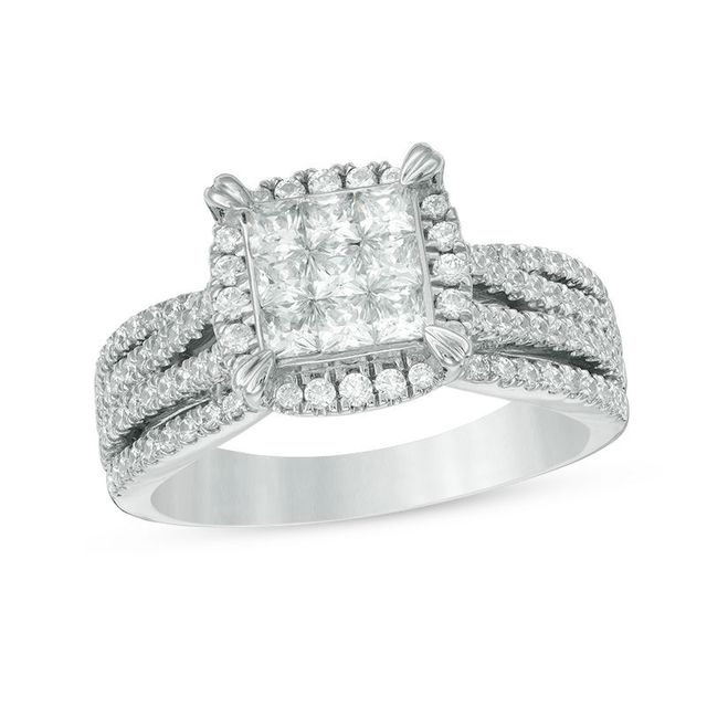 Previously Owned - 1.00 CT. T.W. Princess-Cut Composite Diamond Frame Multi-Row Engagement Ring in 10K White Gold|Peoples Jewellers