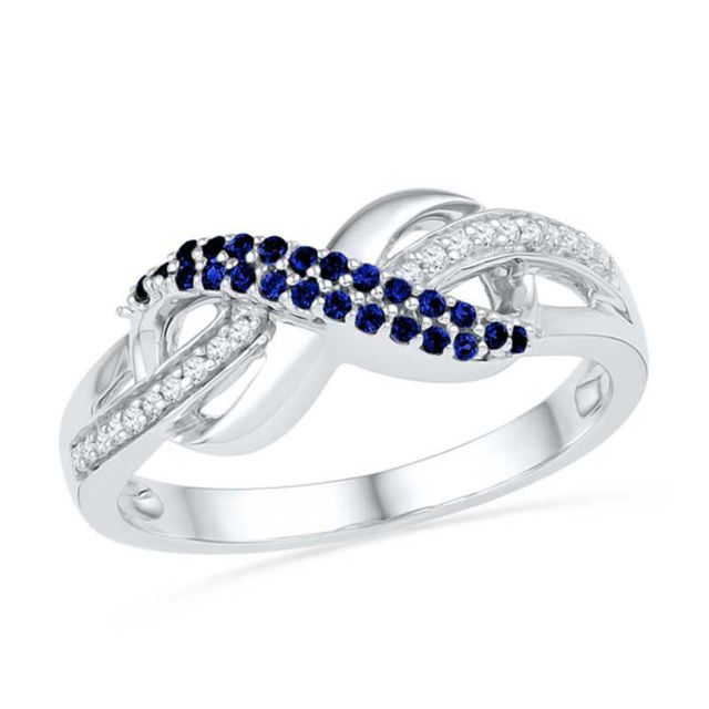 Previously Owned - Lab-Created Blue Sapphire and Diamond Accent Infinity Loop Ring in Sterling Silver|Peoples Jewellers