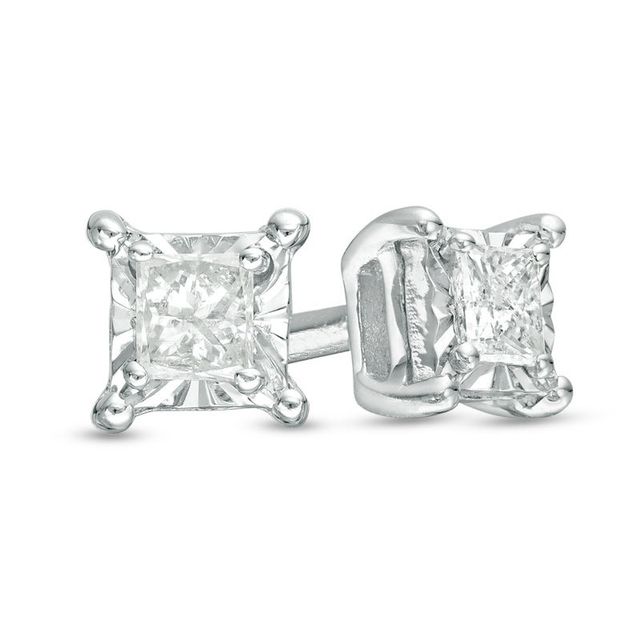 Previously Owned - 0.10 CT. T.W. Princess-Cut Diamond Solitaire Stud Earrings in Sterling Silver|Peoples Jewellers