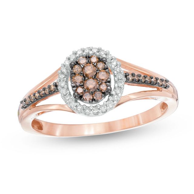 Previously Owned - 0.25 CT. T.W. Composite Champagne and White Diamond Oval Frame Ring in 10K Rose Gold|Peoples Jewellers