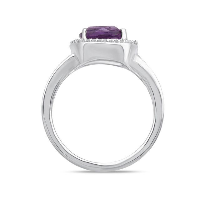 Previously Owned - Open Hearts by Jane Seymour™ 8.0mm Amethyst and 0.10 CT. T.W. Diamond Frame Ring in Sterling Silver|Peoples Jewellers