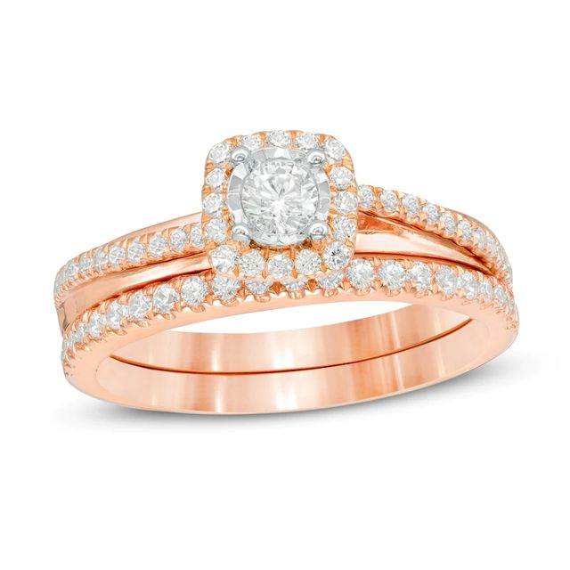 Previously Owned - 0.45 CT. T.W. Diamond Cushion Frame Bridal Set in 10K Rose Gold|Peoples Jewellers