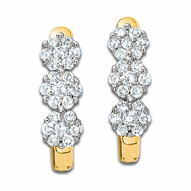 Previously Owned - 0.25 CT. T.W. Diamond Triple Flower Hoop Earrings in 10K Gold|Peoples Jewellers