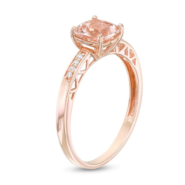 Previously Owned - 6.0mm Cushion-Cut Morganite and 0.04 CT. T.W. Diamond Ring in 10K Rose Gold|Peoples Jewellers