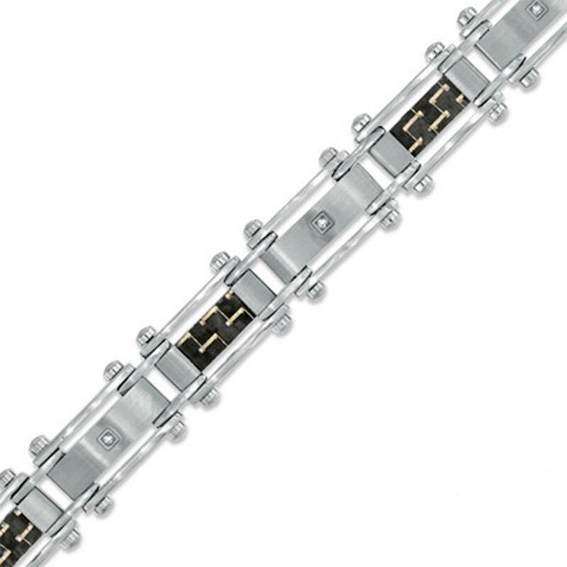 Previously Owned - Men's Diamond Accent and Carbon Fibre Link Bracelet in Stainless Steel - 8.5"|Peoples Jewellers