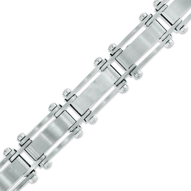 Previously Owned - Men's Diamond Accent and Carbon Fibre Link Bracelet in Stainless Steel - 8.5"|Peoples Jewellers