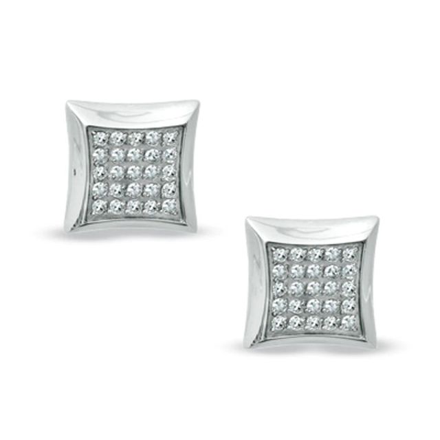 Previously Owned - Men's 0.25 CT. T.W. Diamond Square Stud Earrings in Stainless Steel|Peoples Jewellers