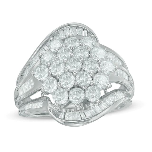 Previously Owned - 2.00 CT. T.W. Diamond Cluster Multi-Row Bypass Ring in 10K White Gold|Peoples Jewellers