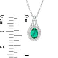 Previously Owned - Oval Lab-Created Emerald and White Sapphire Frame Split Shank Ring and Pendant Set in Sterling Silver|Peoples Jewellers