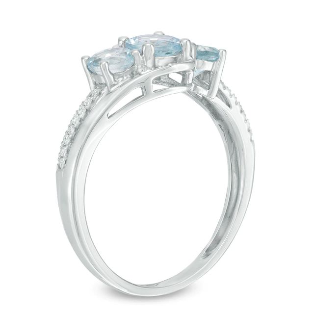 Previously Owned - Aquamarine and 0.04 CT. T.W. Diamond Three Stone Bypass Ring in 10K White Gold|Peoples Jewellers