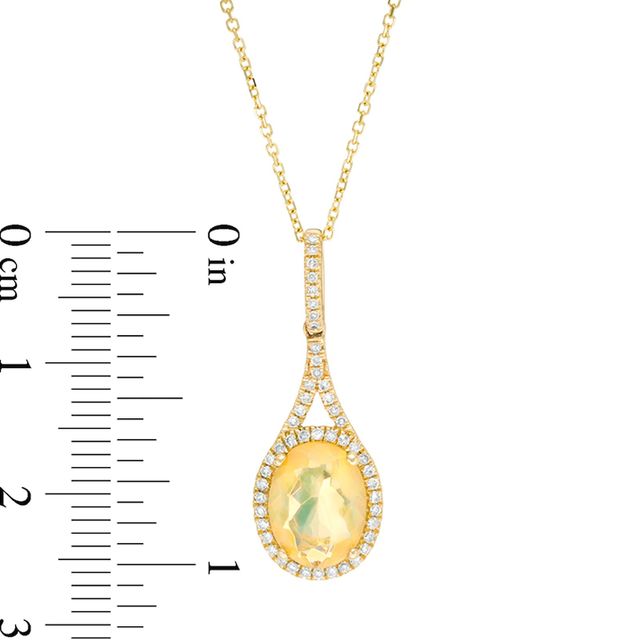 Previously Owned - Oval Multi-Colour Opal and 0.14 CT. T.W. Diamond Frame Drop Pendant in 10K Gold