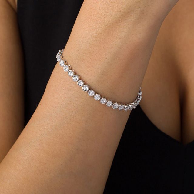 Previously Owned - 0.25 CT. T.W. Diamond Vintage-Style Tennis Bracelet in Sterling Silver