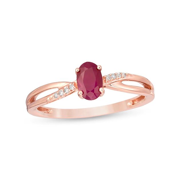 Previously Owned - Oval Ruby and Diamond Accent Split Shank Ring in 10K Rose Gold|Peoples Jewellers