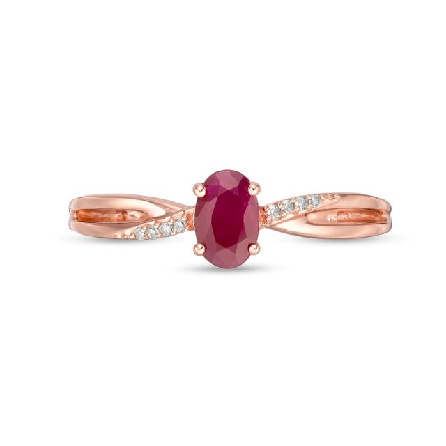 Previously Owned - Oval Ruby and Diamond Accent Split Shank Ring in 10K Rose Gold|Peoples Jewellers