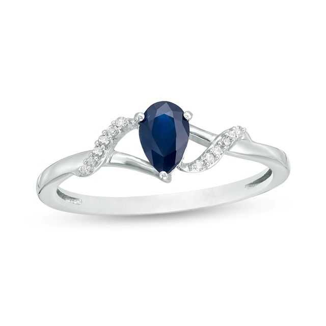 Previously Owned - Pear-Shaped Blue Sapphire and Diamond Accent Split Shank Ring in 10K White Gold|Peoples Jewellers