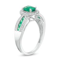 Previously Owned - Oval Lab-Created Emerald and White Sapphire Frame Triple Row Ring in Sterling Silver|Peoples Jewellers