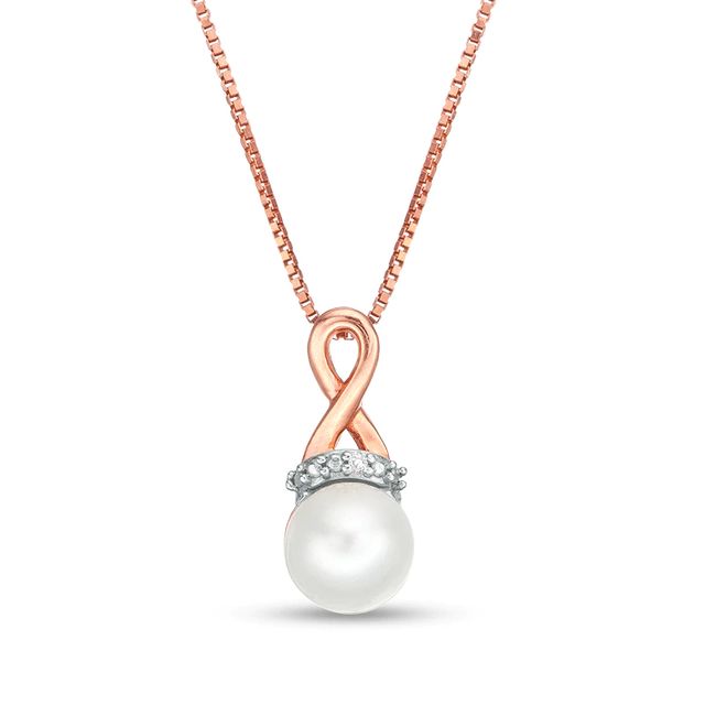 Previously Owned-6.0mm Freshwater Cultured Pearl and Diamond Accent Loop Pendant in 10K Rose Gold|Peoples Jewellers